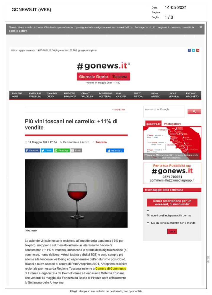 Pi vini toscani nel carrello: +11% di vendite
