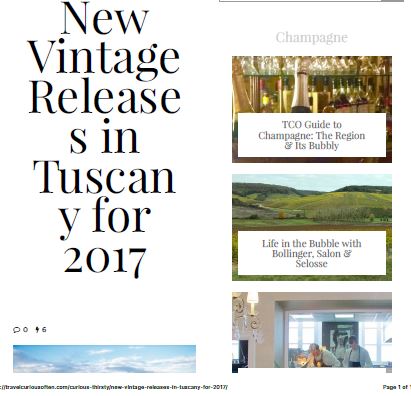 New Vintage Release s in Tuscan y for 2017