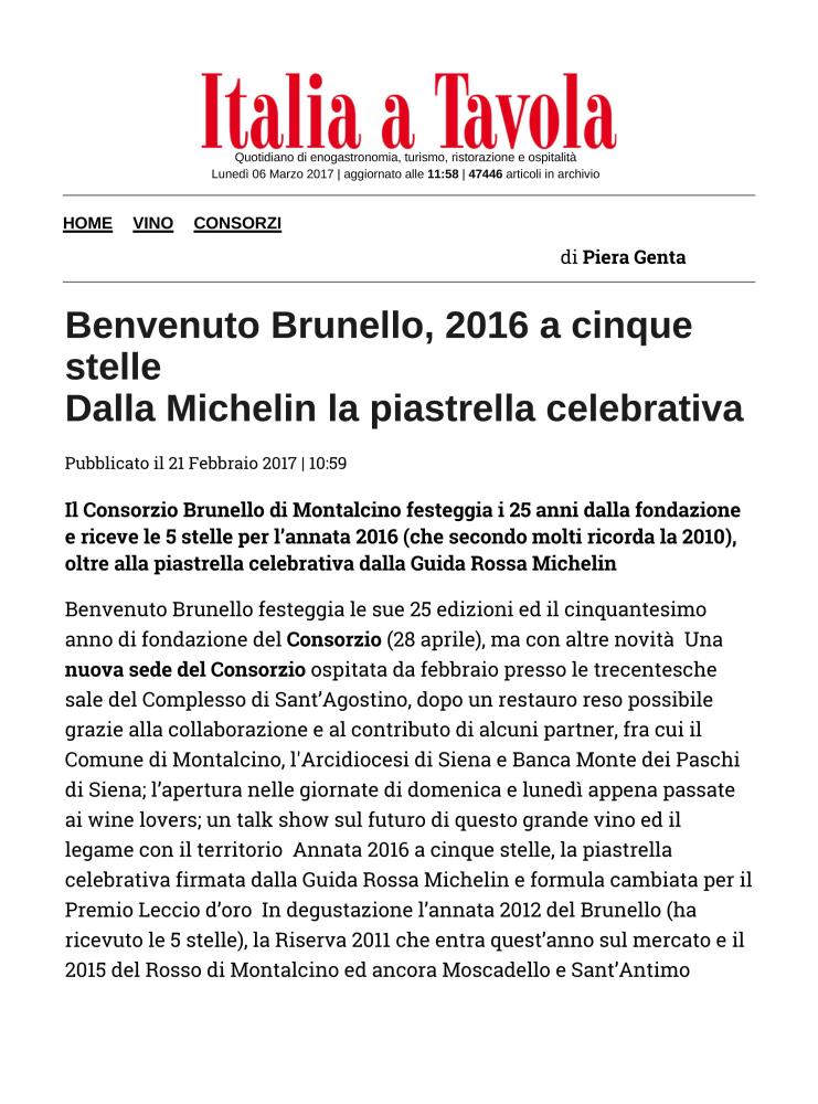 Benvenuto Brunello, 2016 a cinque stelle