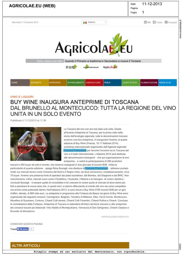 Buy Wine inaugura Anteprime di Toscana dal Brunello al Montecucco: tutta la regione del vino unita in un solo evento