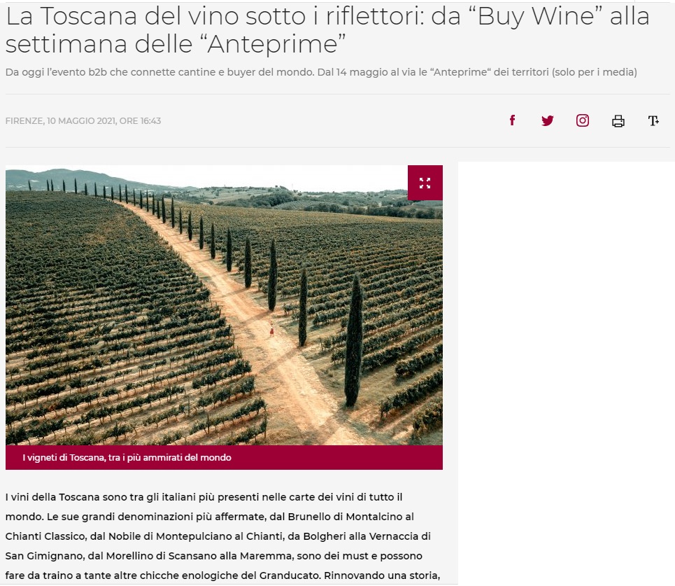 La Toscana del vino sotto i riflettori: da “Buy Wine” alla settimana delle “Anteprime”