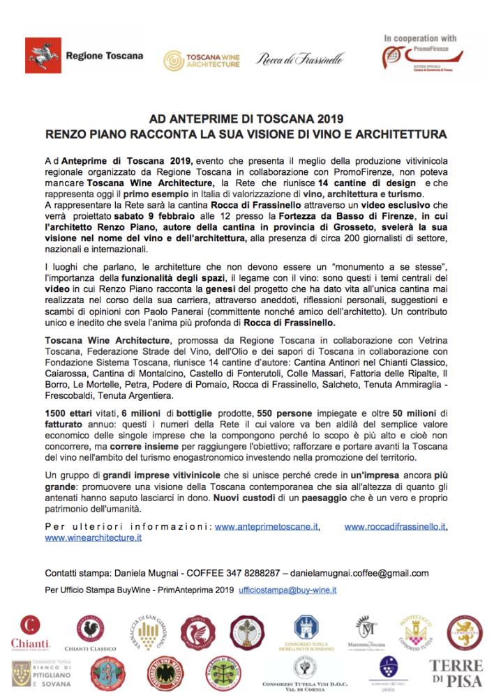 Ad Anteprime di Toscana 2019 Renzo Piano racconta la sua visione di vino e architettura