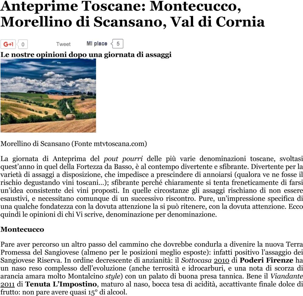 Anteprime Toscane: Montecucco, Morellino di Scansano, Val di Cornia