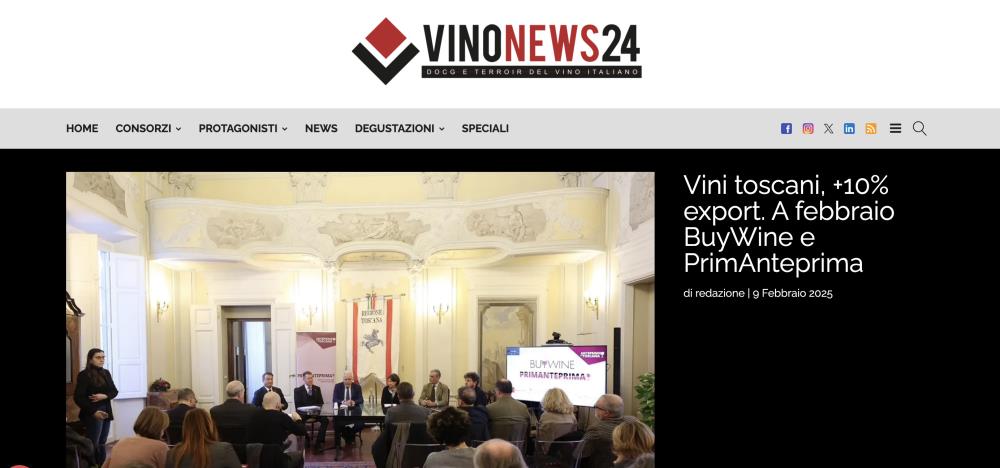 Vini toscani, +10% export. A febbraio BuyWine e PrimAnteprima